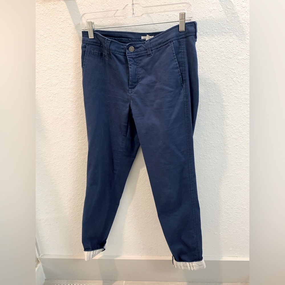 Blue Dress Pants With Stripe Roll Up Pants